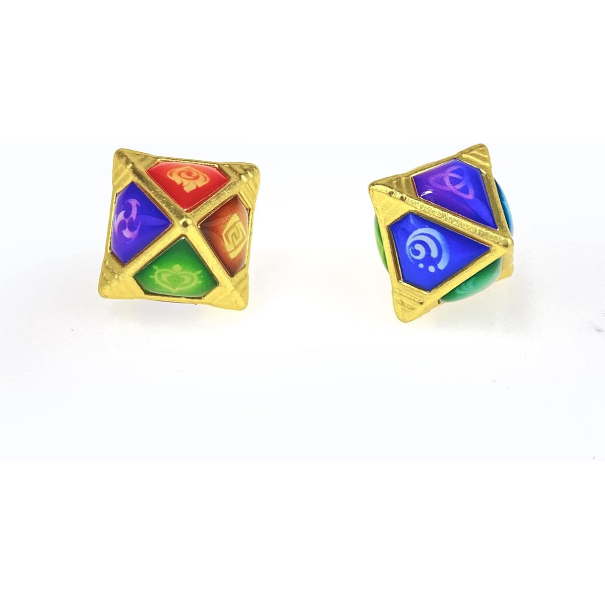 Genius Invokation TCG Dice Set Handmade Diamond Solid Polyhedral Dice Set of 2, 7 Elemental Dies and 1 Omni Element for Genshin Impact Card Game