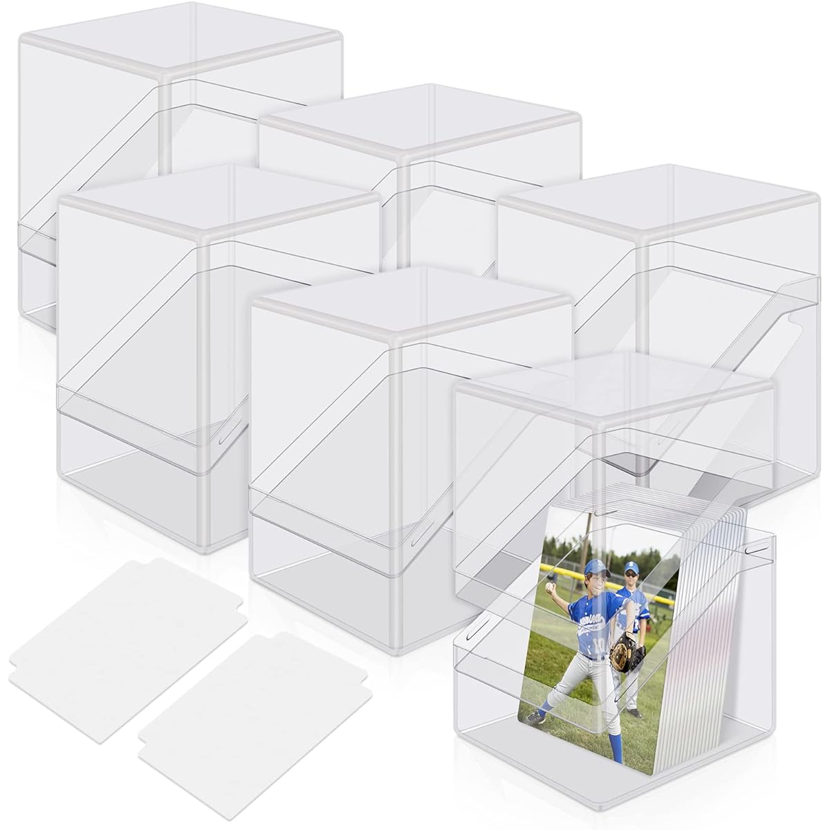 Mlikero Card Deck Case 6 Pack Acrylic Card Box for Trading Cards, Durable Card Storage Box Holds 100+ Sleeved Cards with 6 Dividers, Clear Card Storage Box for MTG Sports Cards