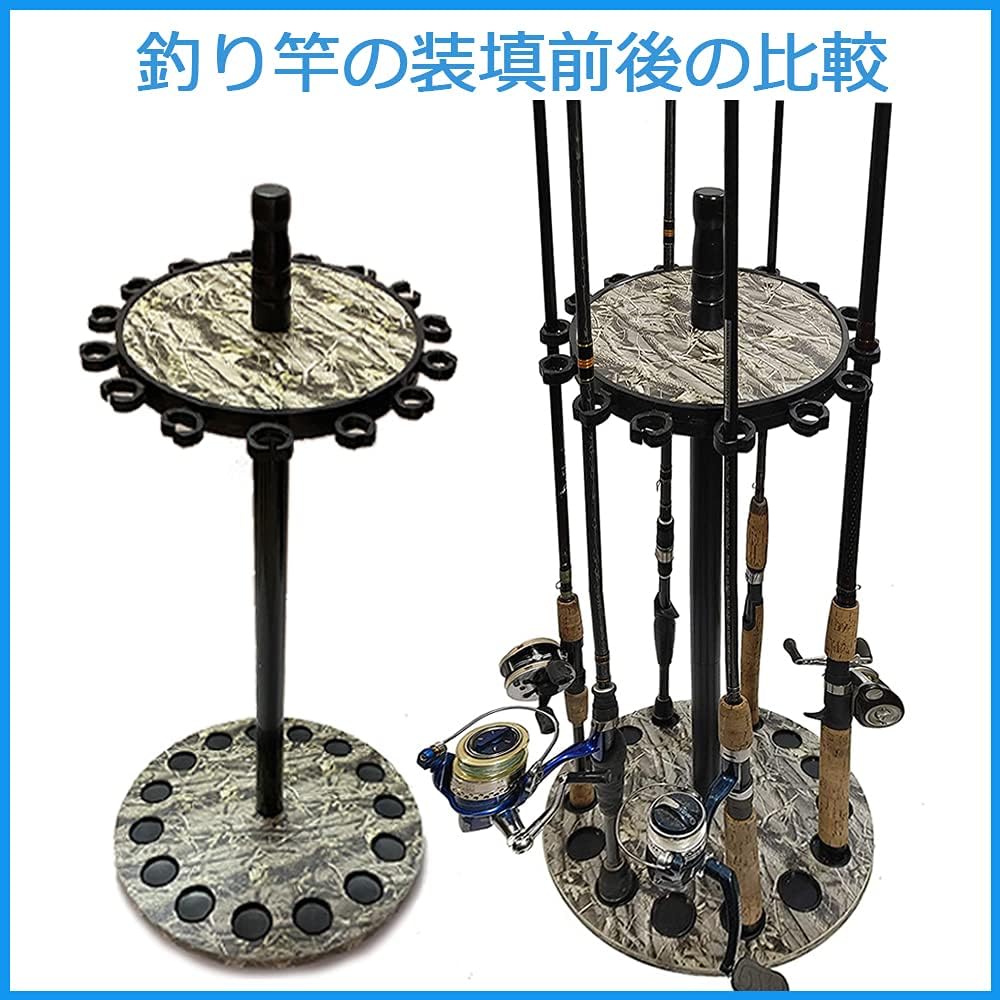 timiland Rod Holder, Round Design, 360 Degree Rotation Fishing Rod Stand, Can Hold 15 Fishing Rods, Rod Storage Rack, Advanced Fishing Rod Display Stand, Japanese Instruction Manual Included, Easy to Assemble