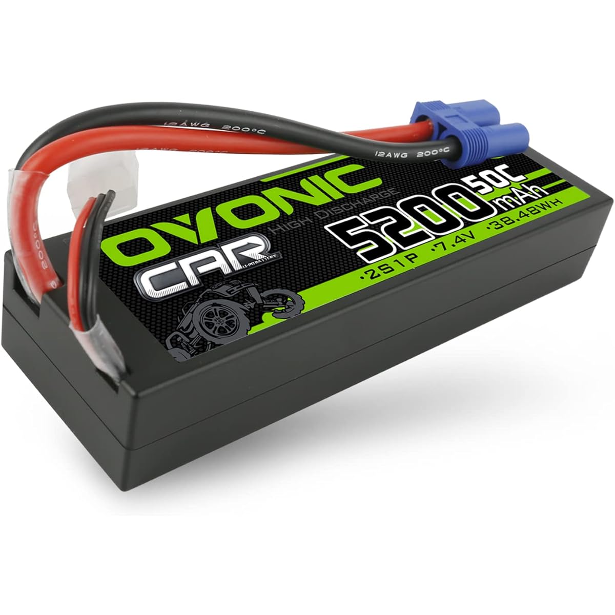 Ovonic 50C 2S 5200mAh 7.4V Lipo Battery with Deans Connector for 1/10 RC Short Course Monster Truck Crawler and 1/8 Scale Truggy