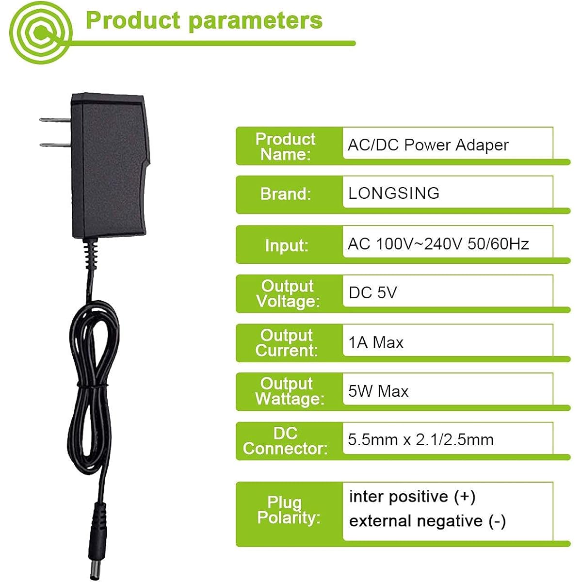 5V 1A Power Adapter, 5V 1A AC DC Adapter, AC 100-240V to DC 5V, 5.5X 2.5mm DC Plug, Input 110V-240V, Output 5V 1A 5W, with DC Female Connector for Camera Route Hub CCTV (5V 1A 5W)