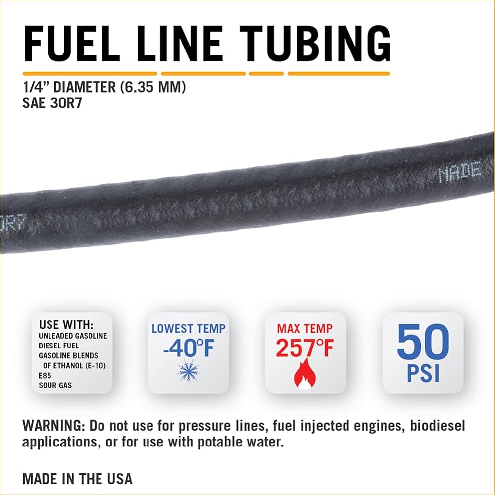JS Jackson Supplies Fuel Line Emission Control Hose for Small Engines SAE 30R7 1/4" ID 1/2" OD 6' Length
