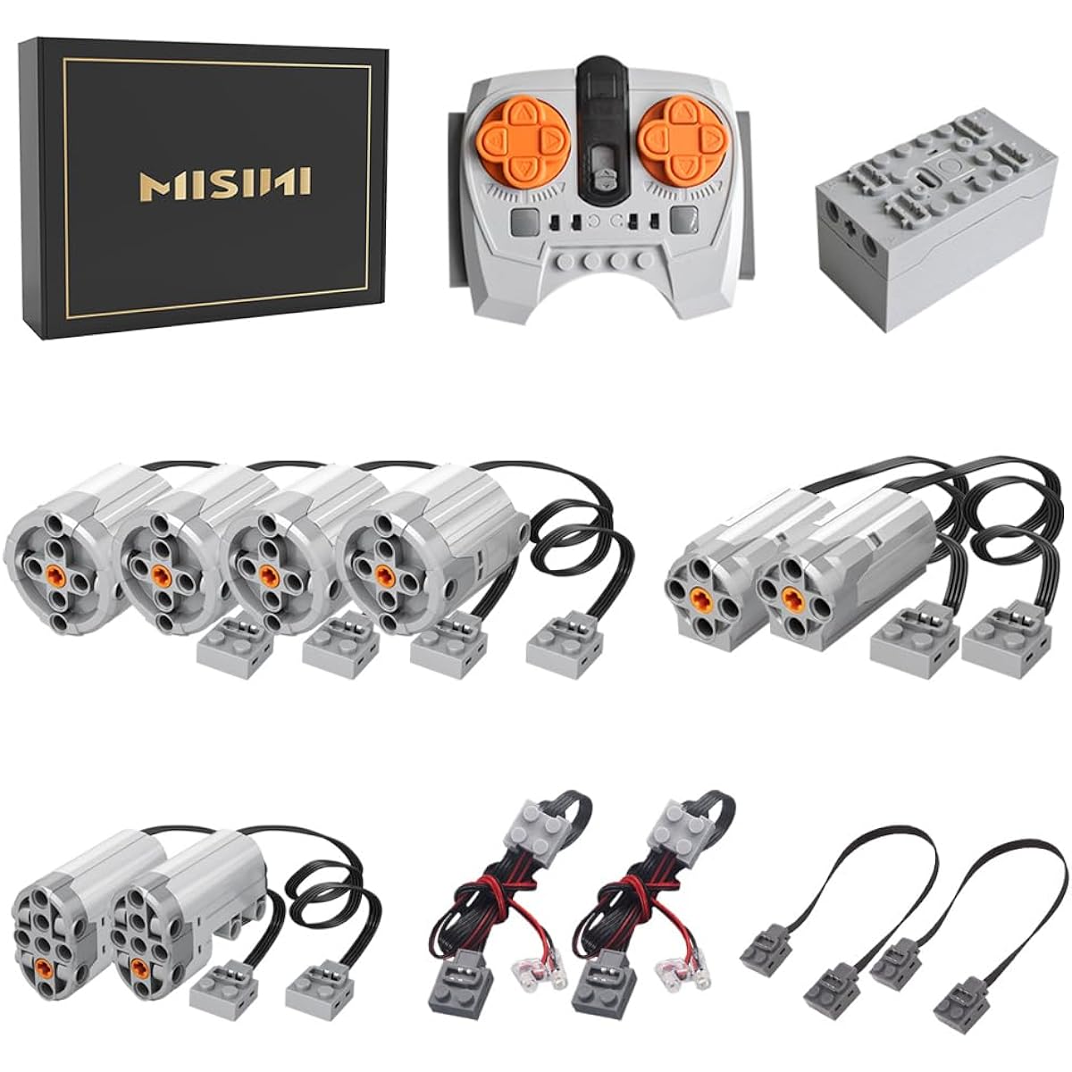 14 Pieces Science and Technology Power Functions Kit with 8 Motors (XL/Servo/M) Power Pack, Adjustable Speed App, 2.4G Remote Control, Compatible with Lego Motors
