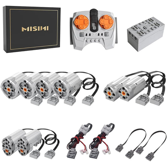 14 Pieces Science and Technology Power Functions Kit with 8 Motors (XL/Servo/M) Power Pack, Adjustable Speed App, 2.4G Remote Control, Compatible with Lego Motors