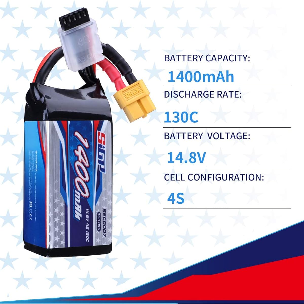 SIGP 4S 14.8V Lipo Battery 1400mAh 130C Soft Pack with XT60 Plug for RC Helicopter