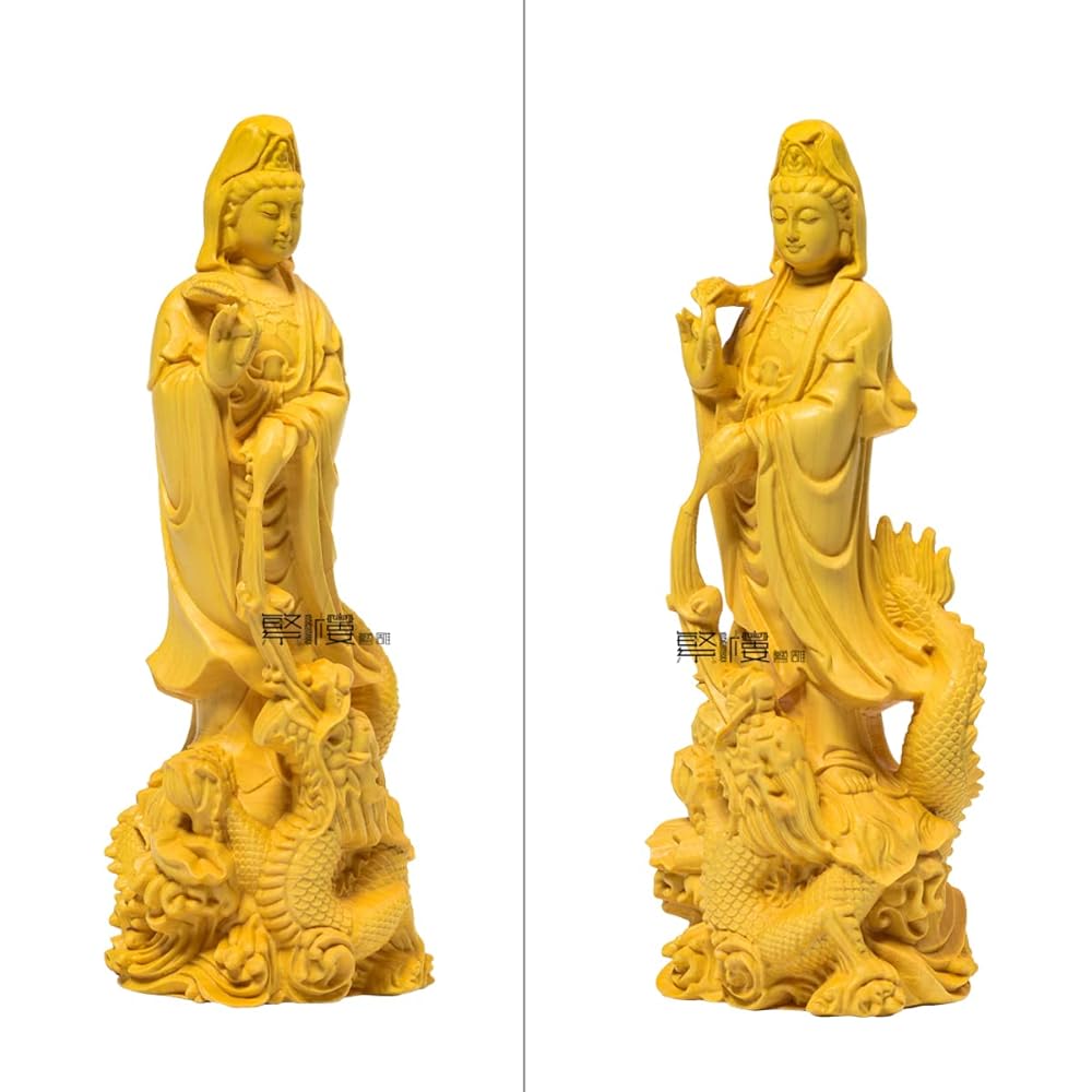 Hanro Art Sculpture, Buddha Statue, Kannon Statue, Ryujo Kannon, Ryu Kannon, Ornament, Wood Carving, Buddhist Altar Buddha Statue, Pray, Warm Off, Tsuge Tree (Height 17cm x Width 6.5cm x Depth 6cm)