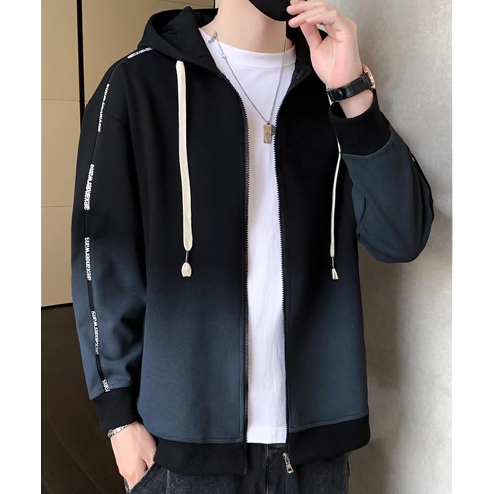 [Bligo] Full Zip Hoodie, Hooded, Men's, Long Sleeve, Large Size, Zip, Outerwear, Sweatshirt, Gradient, Loose, Casual, Plain, Sweatshirt, Simple, Stylish, Soft, Comfortable, Spring, Autumn, Winter Clothes