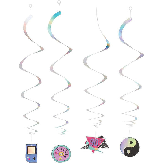 4 Piece 90s Hanging Swirls Party Decorations