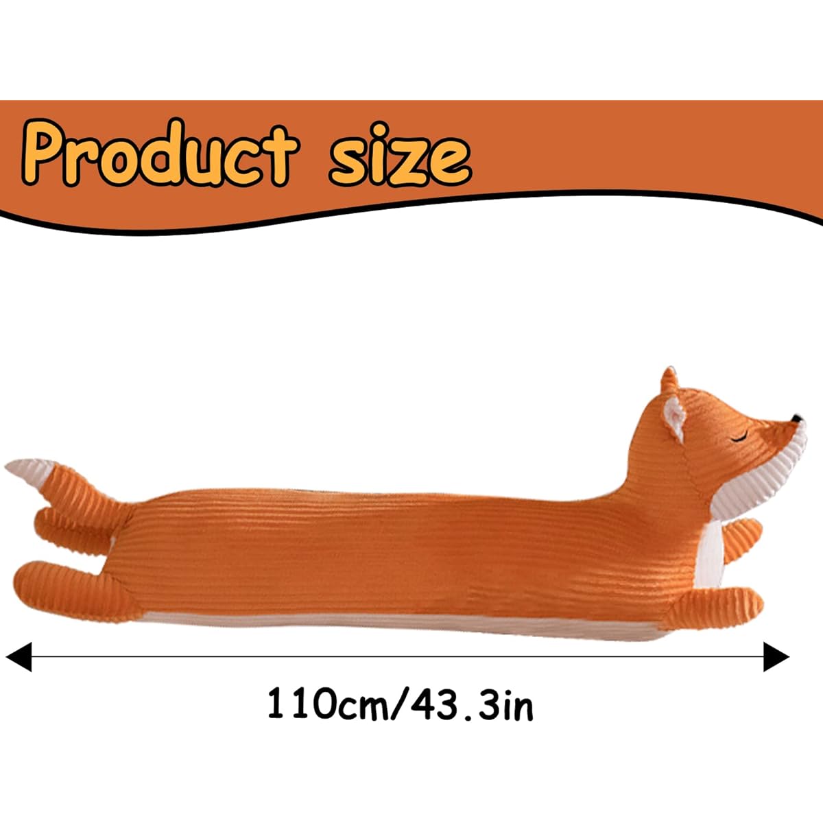 43 Inch Fox Plush Long Pillow Orange Hugging Pillow Animal Doll Cartoon Body Sleeping Long Pillow Stuffed Home Sofa Cushion Decor 43 Inch