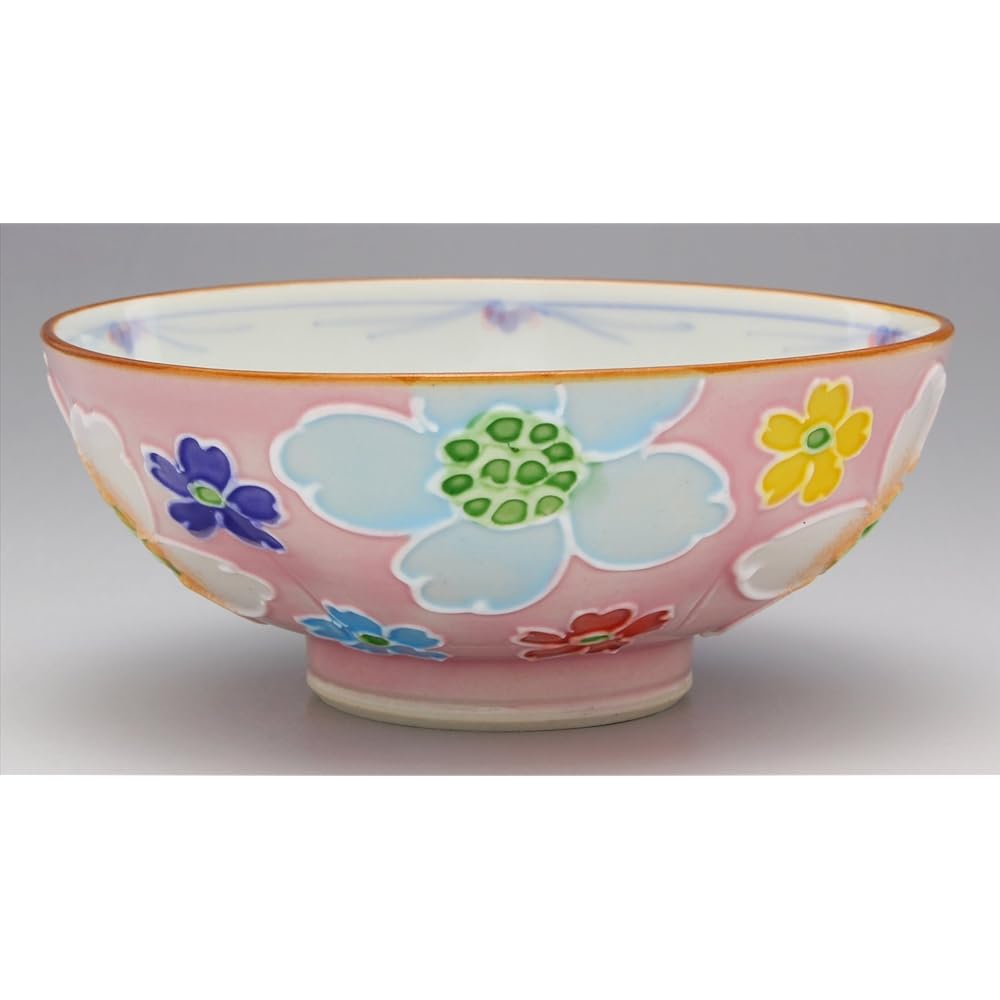 Kyoto ware, Kiyomizu ware, Shoho kiln, Hime tea bowl (with presentation box), full of interdigital flowers (pink), B8-11 pink