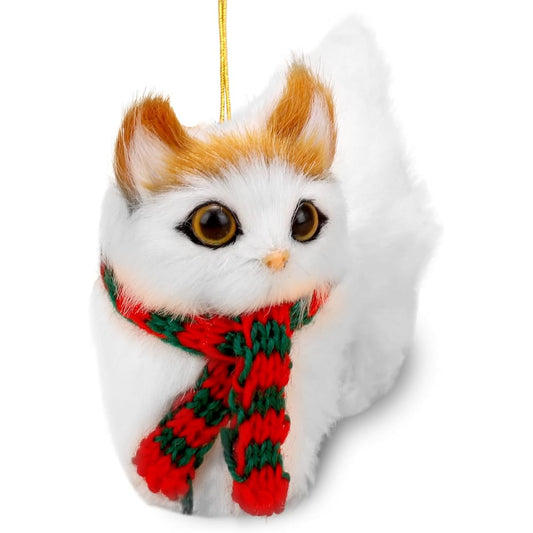 Stuffed Cat Christmas Ornament Christmas Tree Hanging Kitten Red Scarf Ornament Home Christmas Holiday Party Decoration Supplies Gift for Cat Lovers