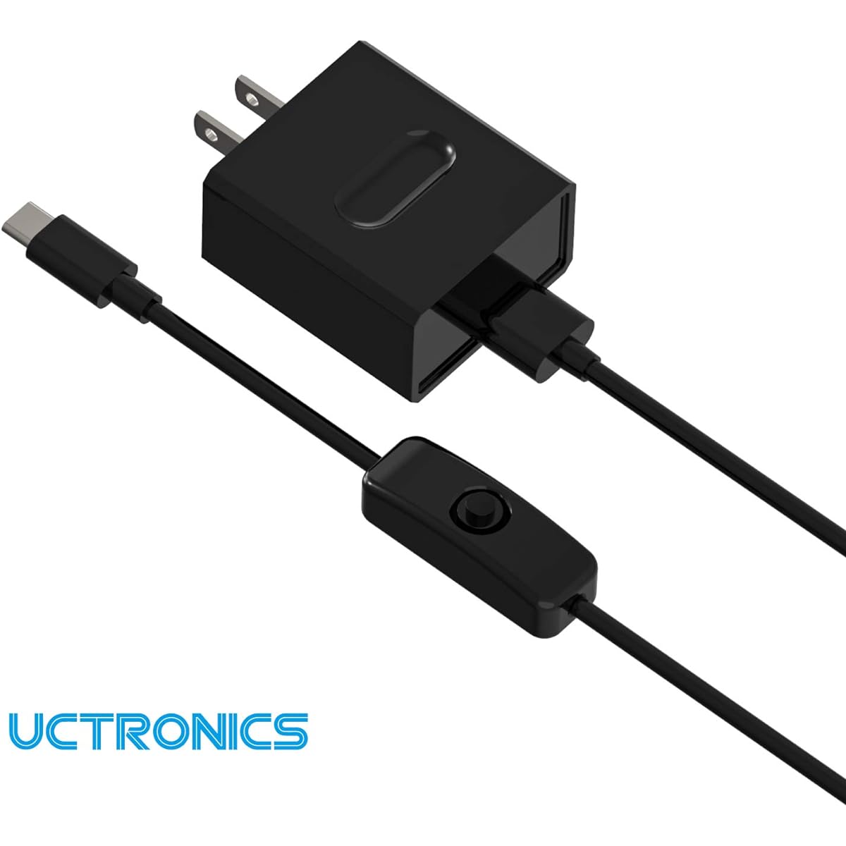 UCTRONICS Raspberry Pi 4 Power Supply with Switch 5V 3A USB Type C Charger Adapter with 3.3ft On/Off Switch Cable Black