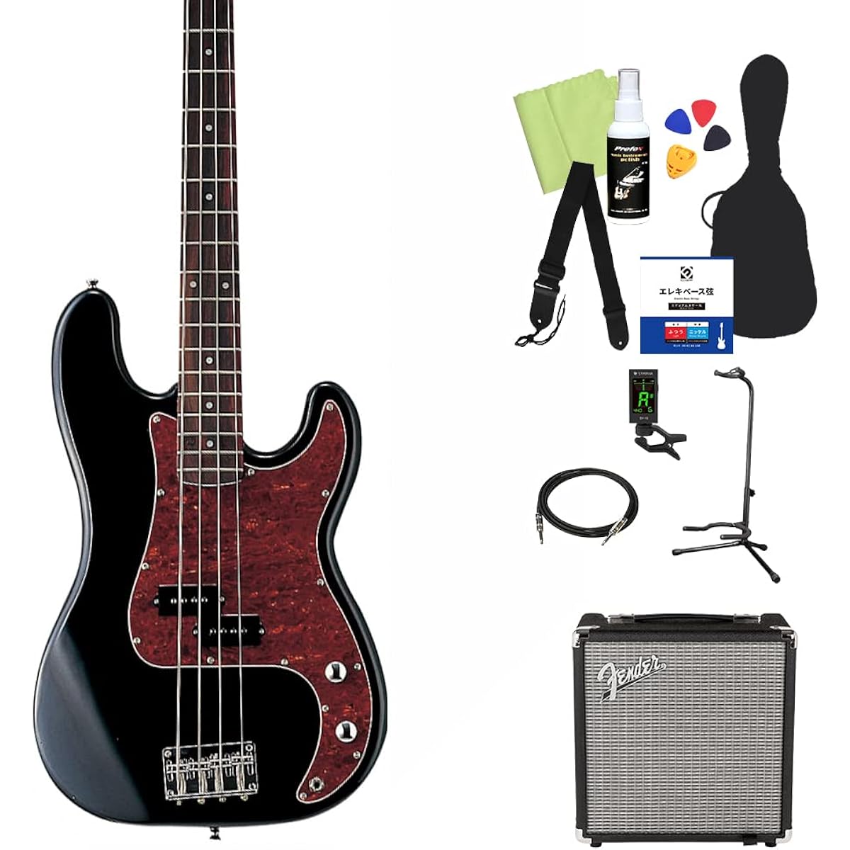 Photogenic PB240 BK Bass Beginner 12-piece set [Fender amp included] Precision bass type Photogenic
