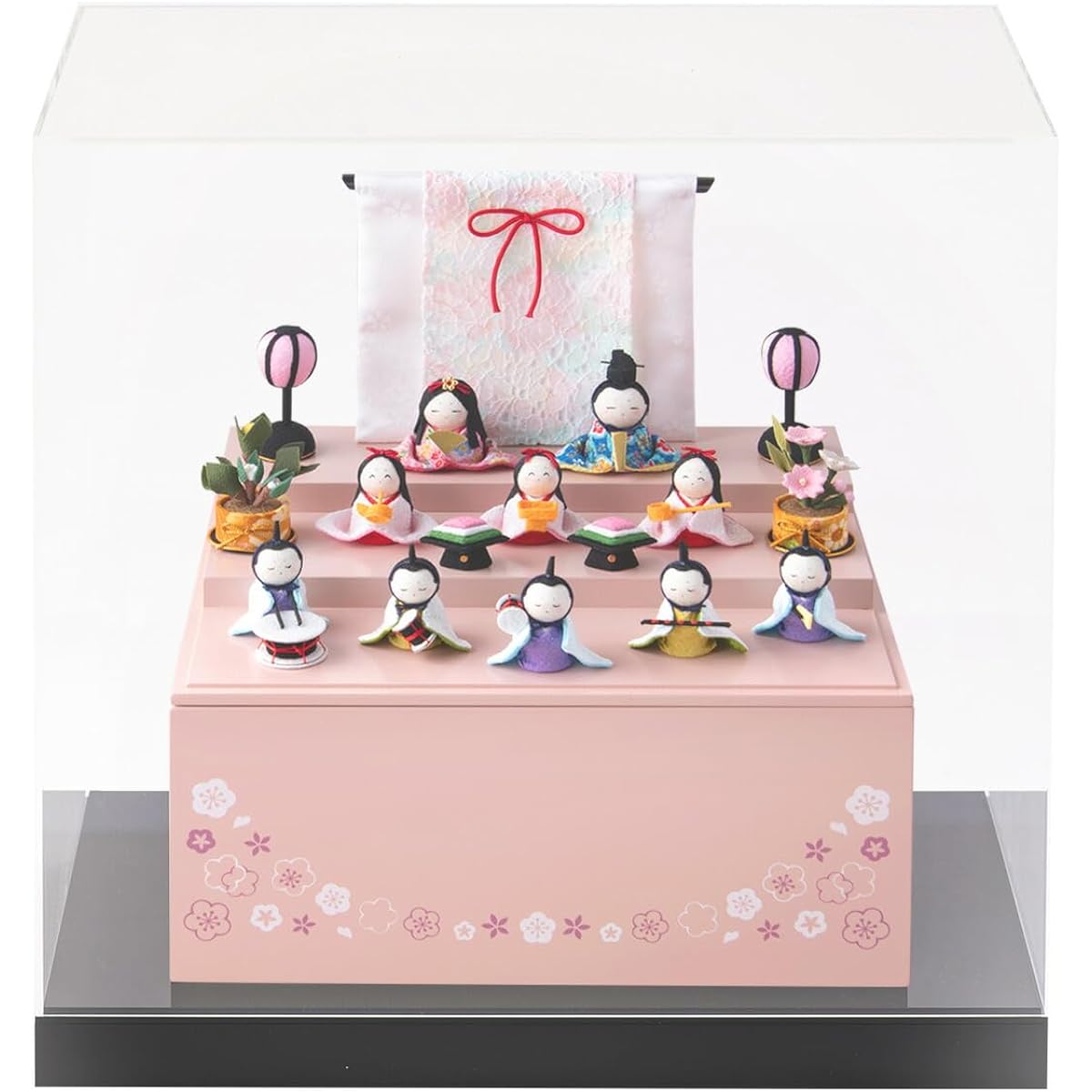 Hina Dolls, Hina Dolls, Storage Decorations, Compact, Authentic Hina Dolls that can be displayed in a space of 40cm width, Sakura Hina (Pink Box), Acrylic Case C Set, Made in Japan [FUN fun]