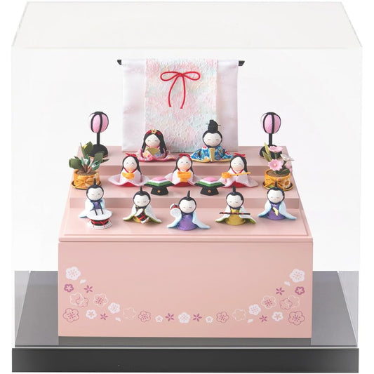 Hina Dolls, Hina Dolls, Storage Decorations, Compact, Authentic Hina Dolls that can be displayed in a space of 40cm width, Sakura Hina (Pink Box), Acrylic Case C Set, Made in Japan [FUN fun]