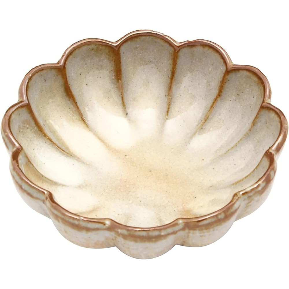 Mino ware "Kato Kenji" Gohonte Chrysanthemum-shaped three-legged small bowl, bowl, plate, diameter approx. 11cm, tableware set of 5, made in Japan, 532-0036s