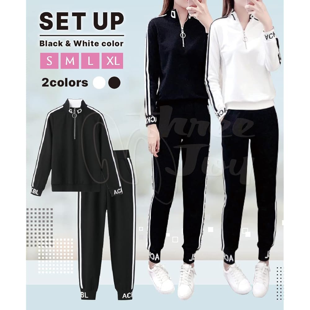 [three Joy] [Adult Cute Setup] Jersey Top and Bottom Set, Women's, Stylish, Casual, Room Wear, Sports, 2 Colors, S - XL