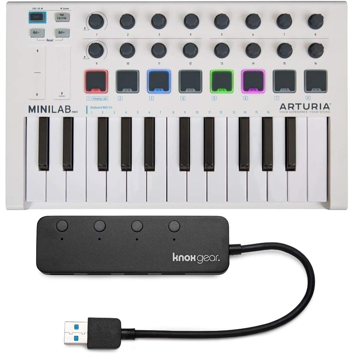 Arturia MiniLab MkII 25 Slim Key Controller Bundle 3.0 with 4-Port USB Hub (2 Items)