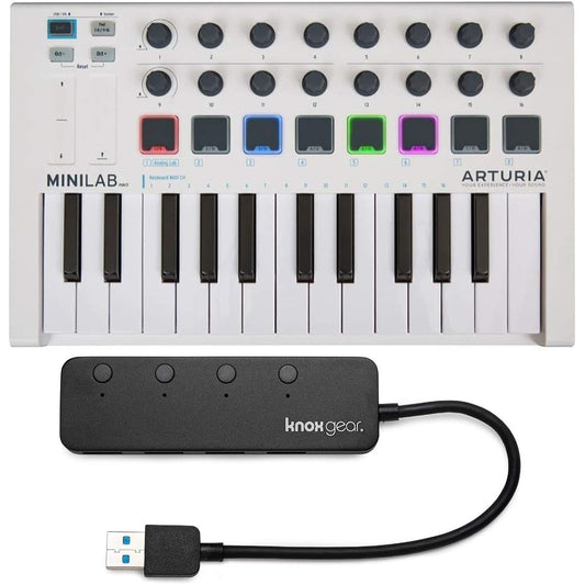 Arturia MiniLab MkII 25 Slim Key Controller Bundle 3.0 with 4-Port USB Hub (2 Items)