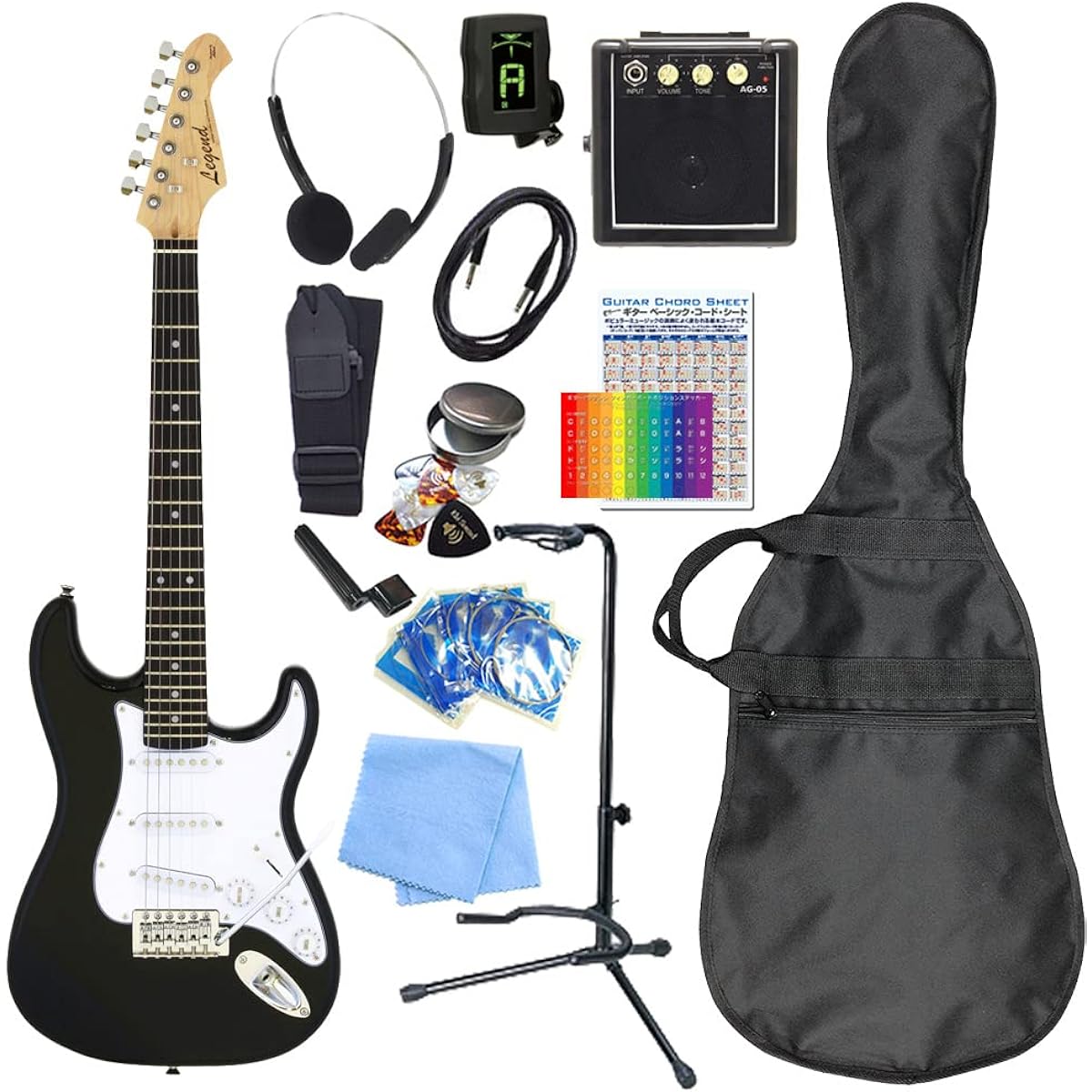 Electric guitar mini type beginner set with mini amp 15-piece set mini guitar Legend LST-MINI BK [98765]