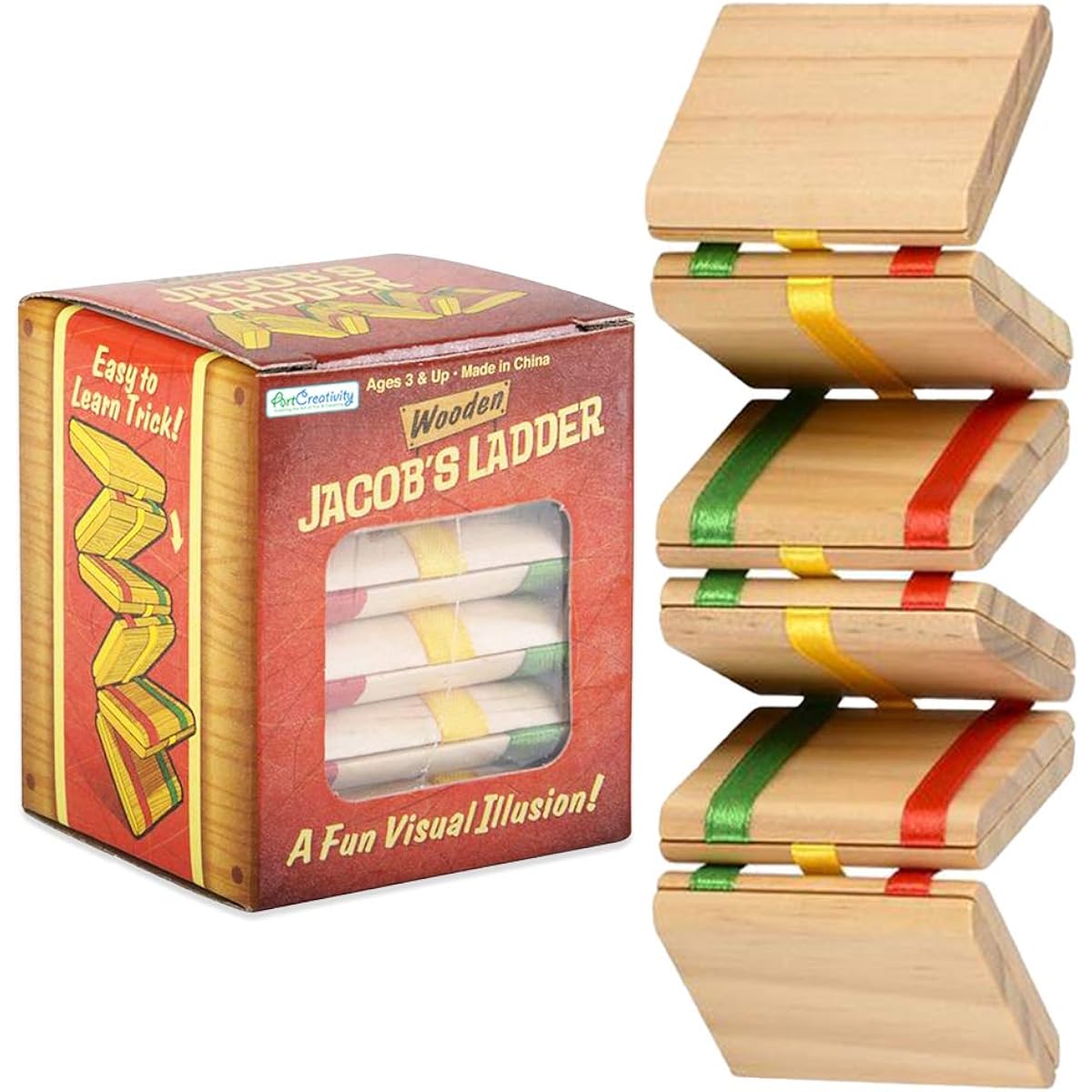 ArtCreativity Wooden Jacob's Ladder Toys Set of 2 for Kids and Adults, Wooden Retro Toys, Optical Illusions, Fidget Toys, Magic Birthday Party, Cool Stocking Stuffers, Goodie Bag Stuffers