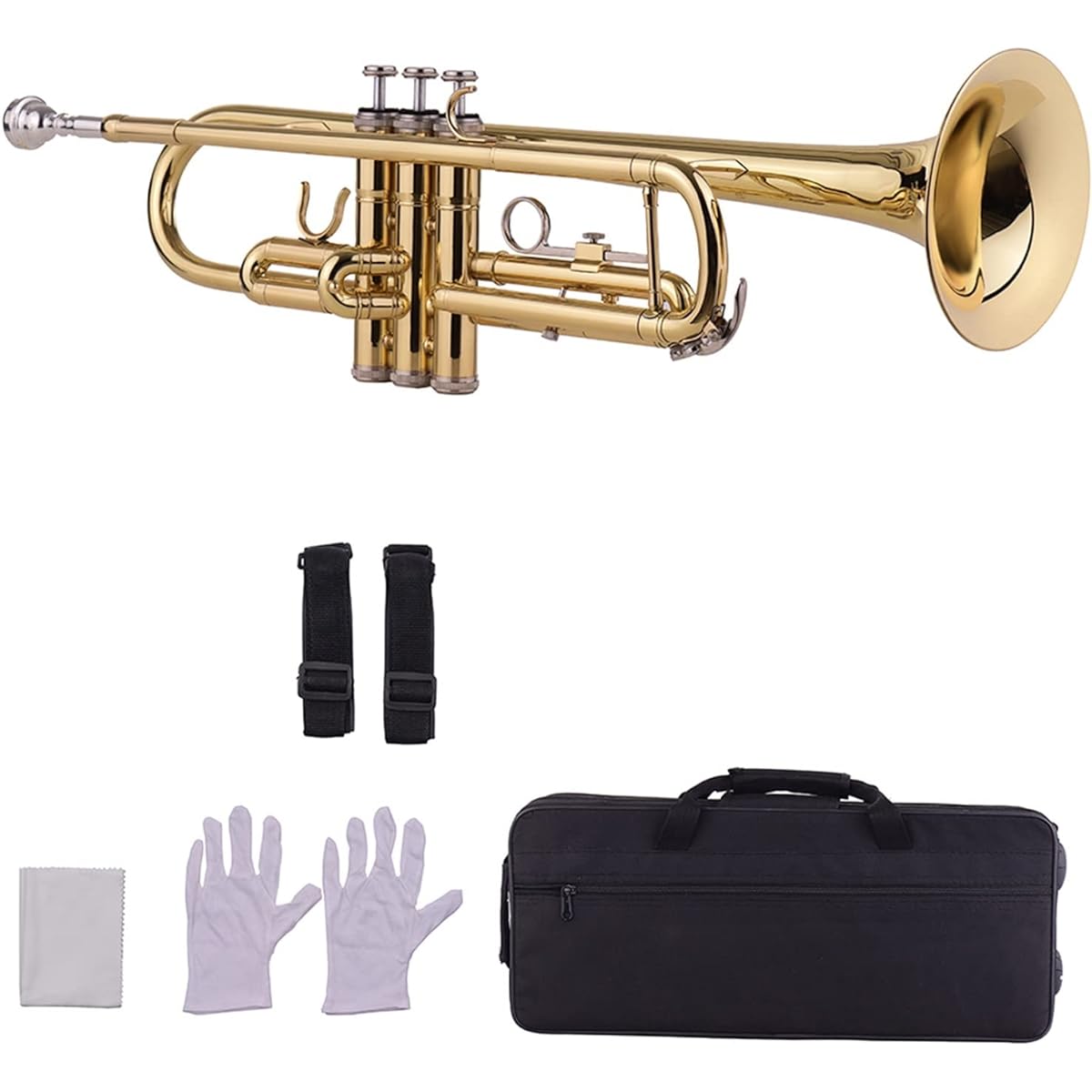Trumpet Standard BB Brass Trumpet Wind Instrument with Mouthpiece Carry Bag Gloves Cleaning Cloth Tuner Musical Instrument Trumpet Musical Instrument
