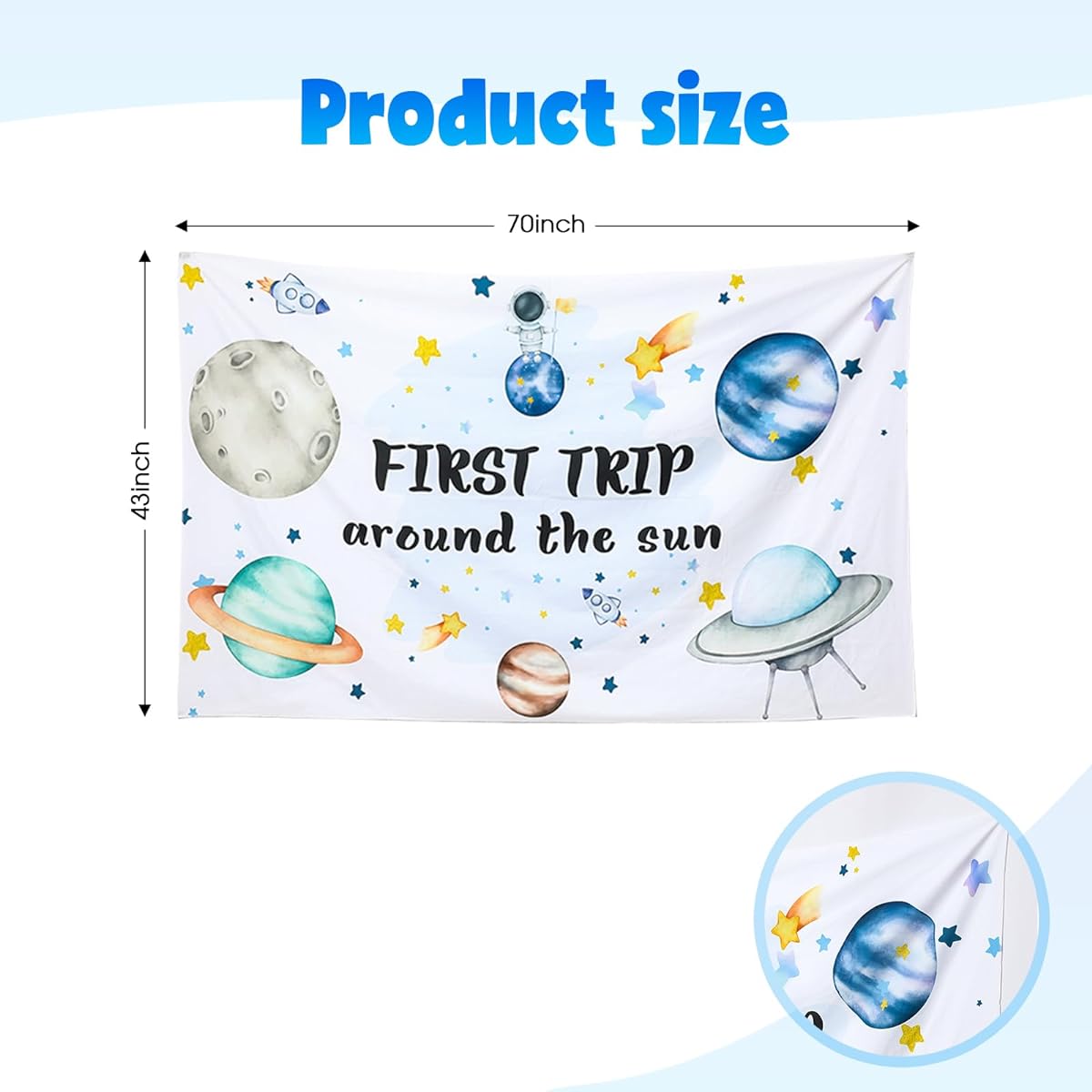 First Trip Around The Sun Space Party Backdrop - Outer Space Theme First Happy Birthday Background - Baby Shower Party Decorations Supplies Banner Backdrop