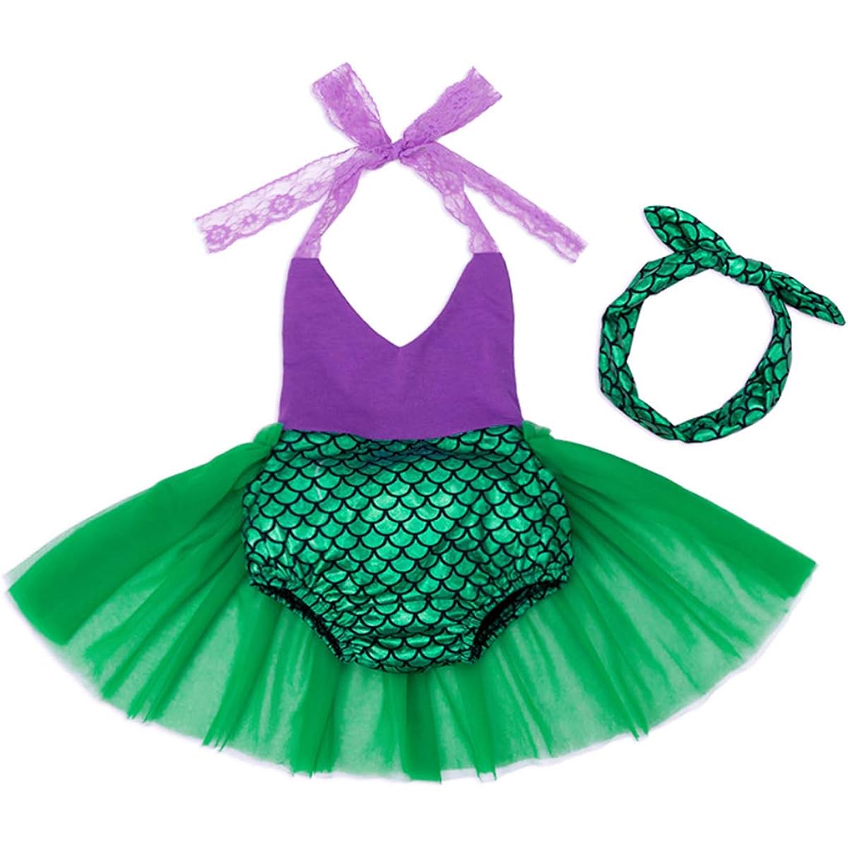 HenzWorld Mermaid Costume Dress Up Princess Romper Birthday Pool Party Holiday Swimsuit Little Kids Clothes Fish Scale