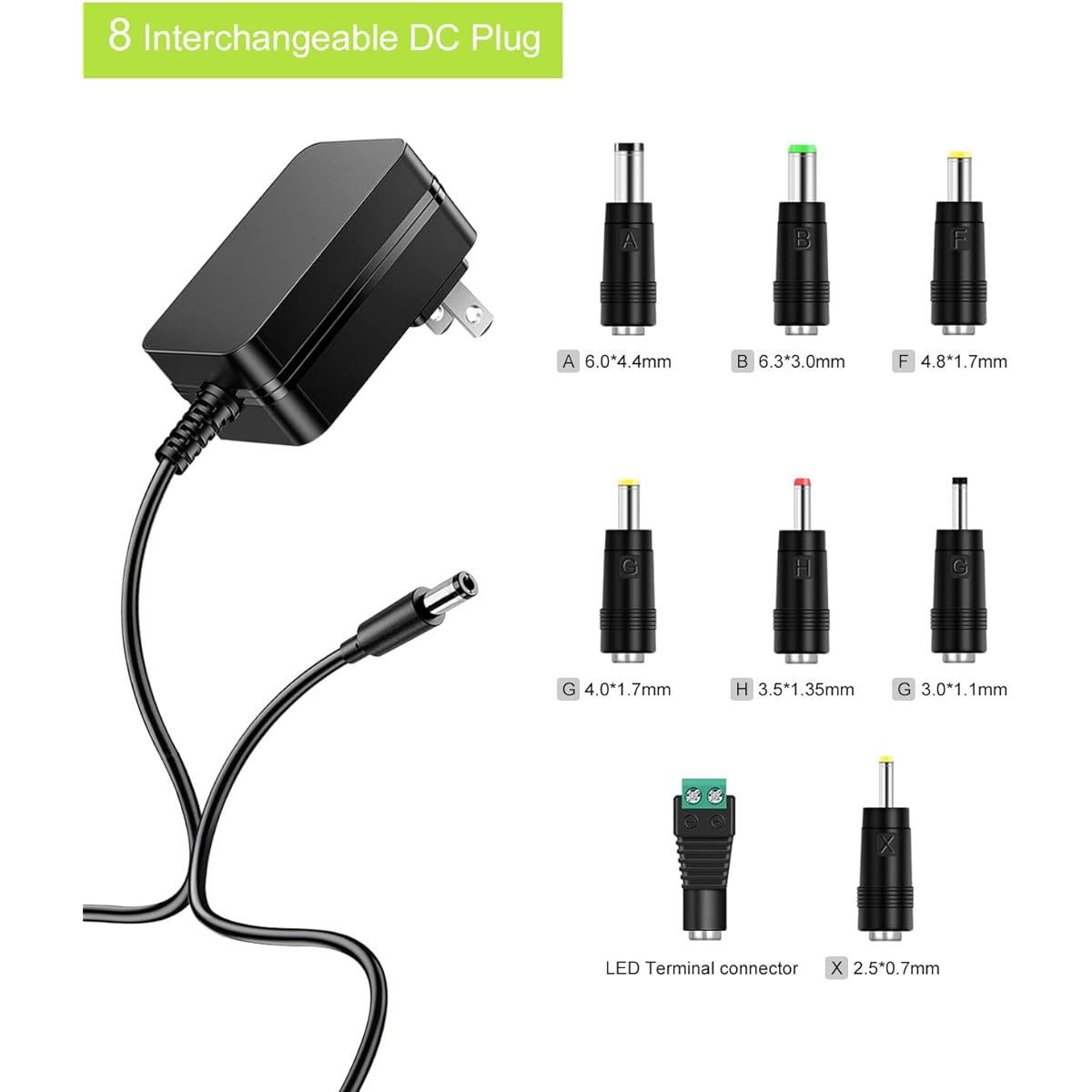 5V 1A Power Adapter AC Power Cord 5 Volt 1 Amp Regulated Switching Charger with 8 Replaceable DC Plugs for 1000mA 900mA 850mA 800mA 700mA 600mA 500mA 400mA 350mA 300mA 200mA Equipment