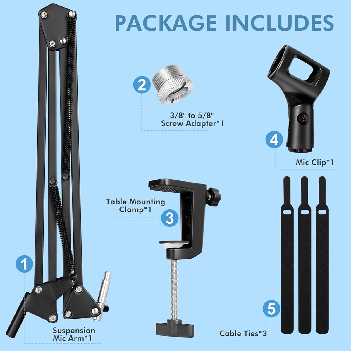 LacBec Microphone Stand Boom Arm Mic Stand Desk Mount Adjustable Suspension Boom Scissor Arm Stand for Podcasting Game Recording Compatible with HyperX QuadCast, Blue Yeti Snowball and Other Microphones