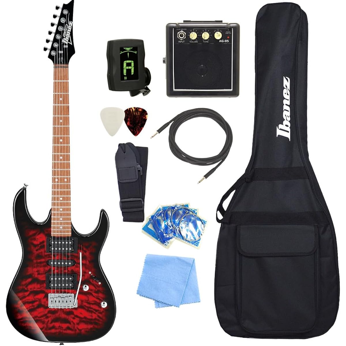 Ibanez GRX70QA TRB Electric Guitar for Beginners with Mini Amp 9-Piece Basic Set [98765]