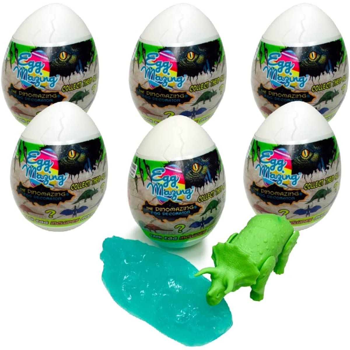 Eggmazing Egg Decorator The DinoMazing Dinosaur Egg Refills - For EggMazing's DinoMazing Egg Decorating Spinner - Eggs with Mystery Dinosaurs and Non-Toxic Slime - 6 Eggs