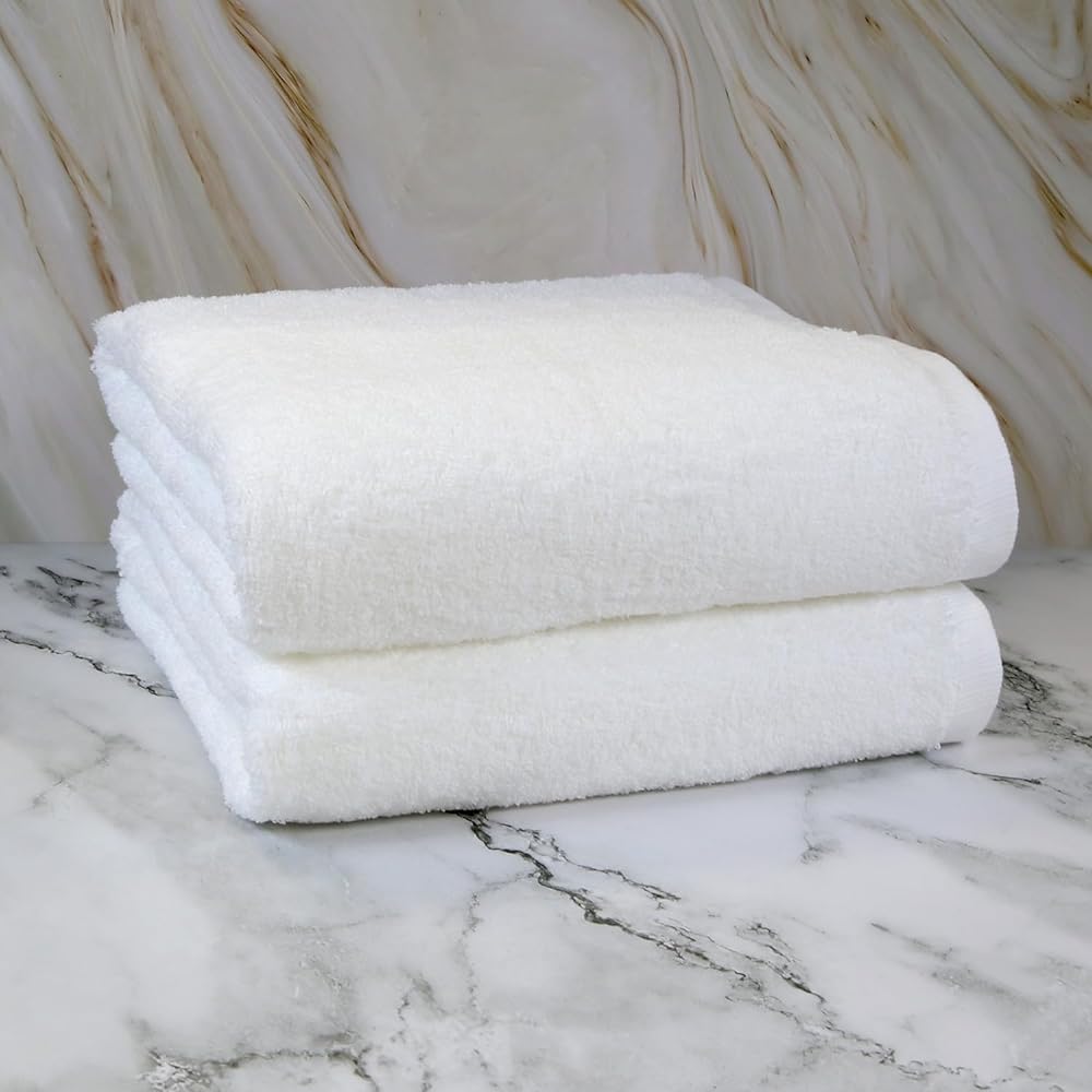 twin leaf Made in Japan Large bath towel 180cm Size Long fluffy pile Resilient Hotel-grade bath towel with a sense of volume Can also be used in high-end beauty salons. (White, 2-disc set)