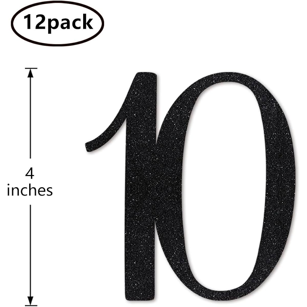 Black Glitter 10 Cutout Numbers for 10th Birthday Party Anniversary Decorations DIY Essentials