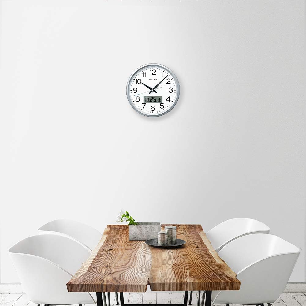 Seiko Clock Wall Clock Office Type Chime Program Function Date Calendar Radio Wave Analog Silver Metallic 350 x 68 mm PT202S