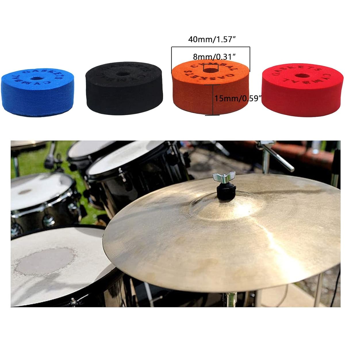 TUOREN Cymbal Foam Washer 8mm Cymbal Stand Pad Cushion Replacement Drum Set Set of 5 (Blue)