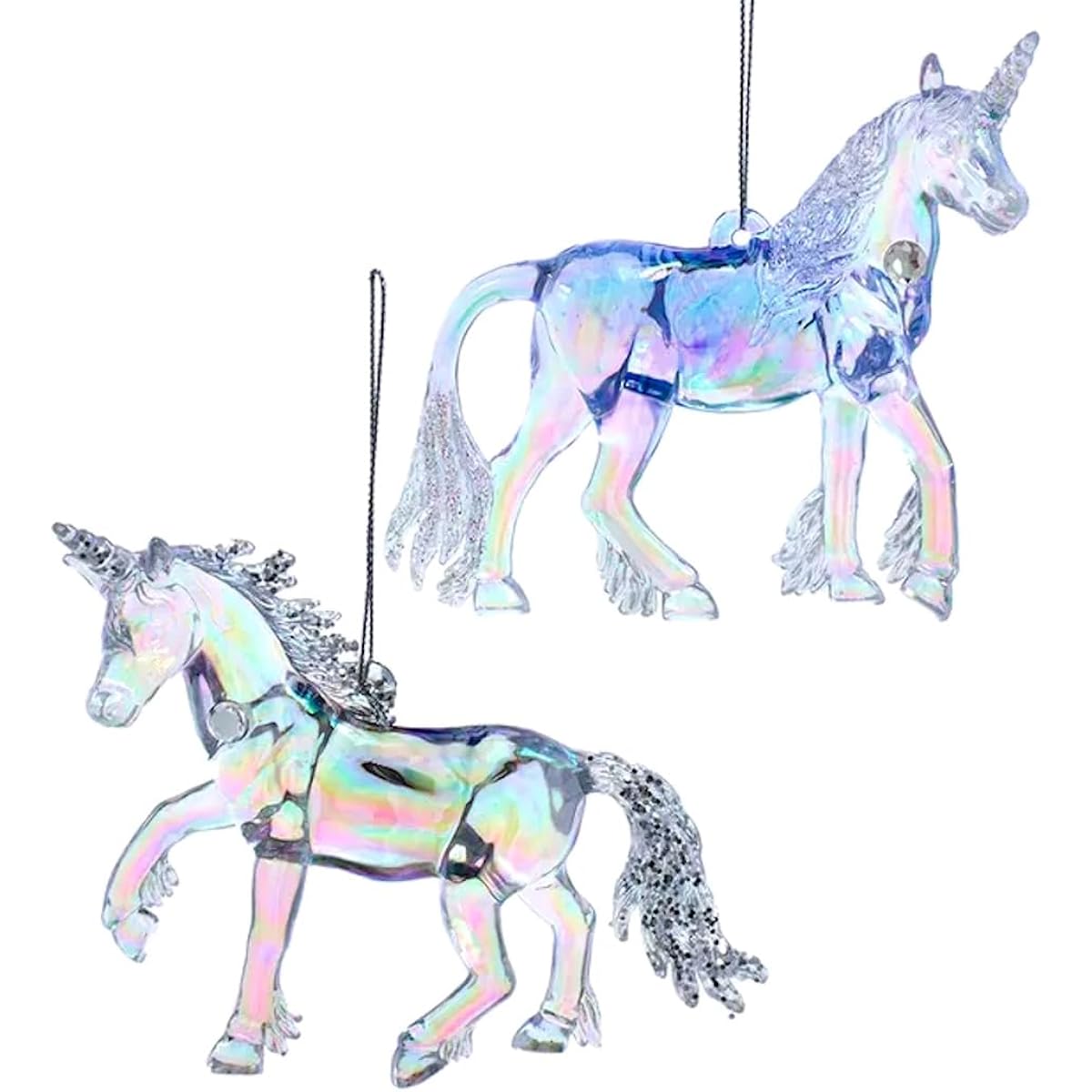 The Bridge Collection 4.2" Iridescent Unicorn Ornaments - Set of 2 - Holiday Home - Christmas Tree Ornaments - Iridescent Ornaments - Crystal Christmas Decor
