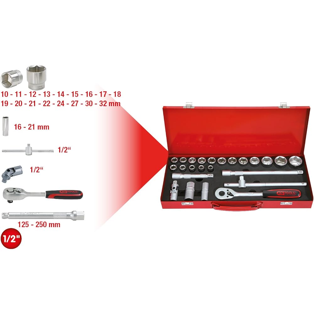 KS TOOLS 1/2" Socket Set 24 pcs hexagonal 917.4024