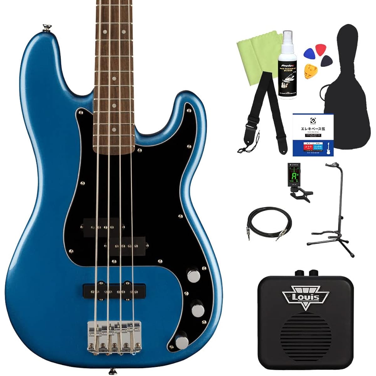Squier by Fender Affinity Series Precision Bass PJ Laurel Fingerboard Black Pickguard Lake Placid Blue Bass Beginner 12-piece set [with mini amp] Precision Bass Squier/Squier