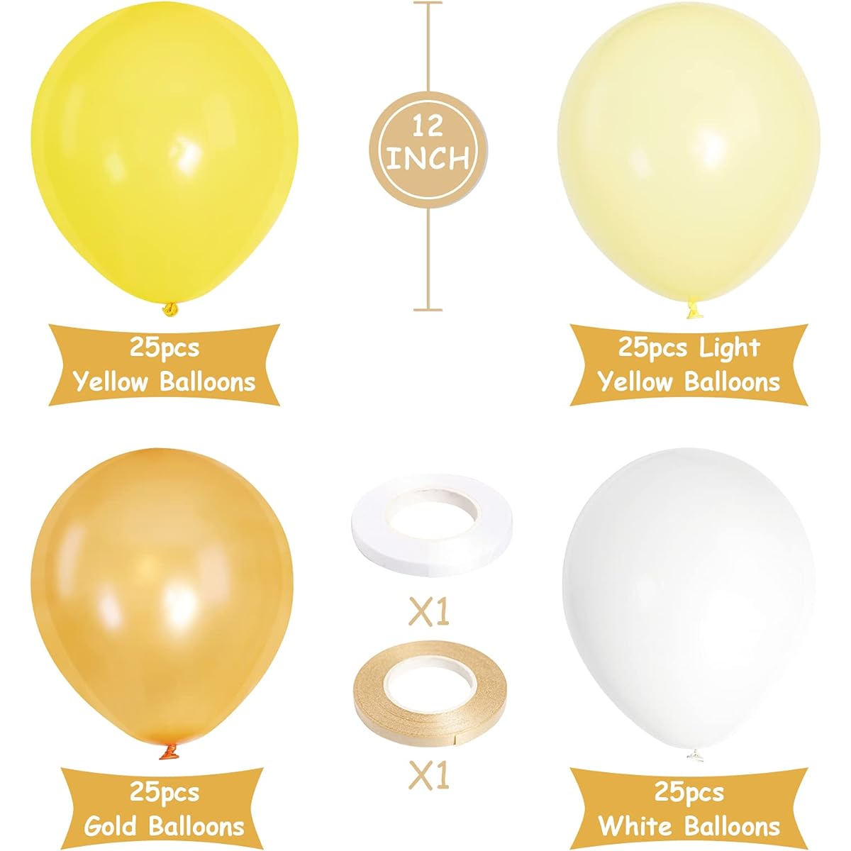 100pcs 12inch Yellow Balloons Confetti Balloons Latex Balloons Garland Arch Kit Birthday Decorations Baby Shower Bridal Wedding Graduation Party Decorations Supplies