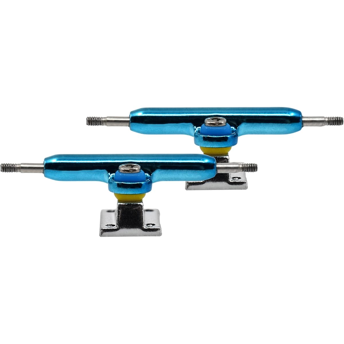 Teak Tuning Prodigy Pro Inverted Fingerboard Trucks, Gold Color Lock Nut & Urethane Tuning, Electric Blue Color, 34mm Width, Inverted Kingpin, Solid Axle Style, Tuned & Assembled