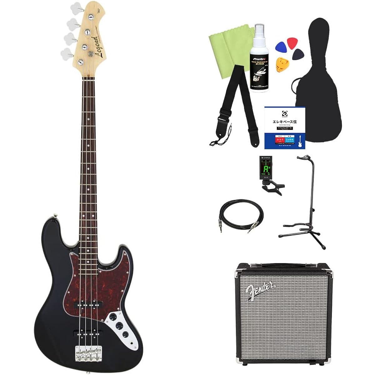 LEGEND LJB-Z Bass Beginner 12-piece Set [Fender Amplifier Included] TT-BK Jazz Bass Type Legend