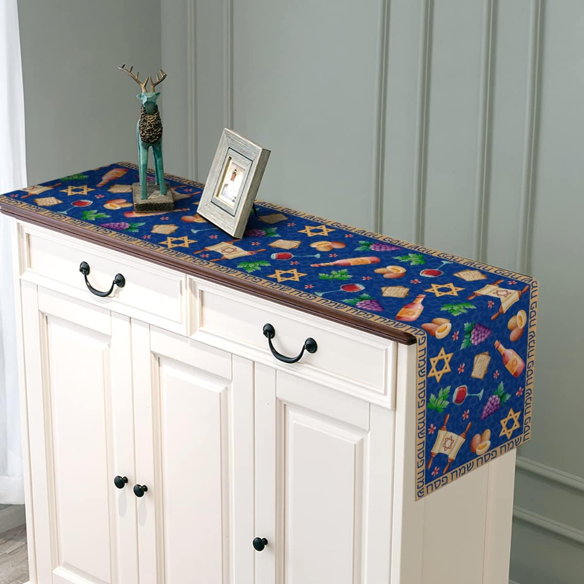 Linen Passover Table Runner Jewish Holiday Pesash Seder Decor Home Kitchen Dining Room Decor 13x72 Inch