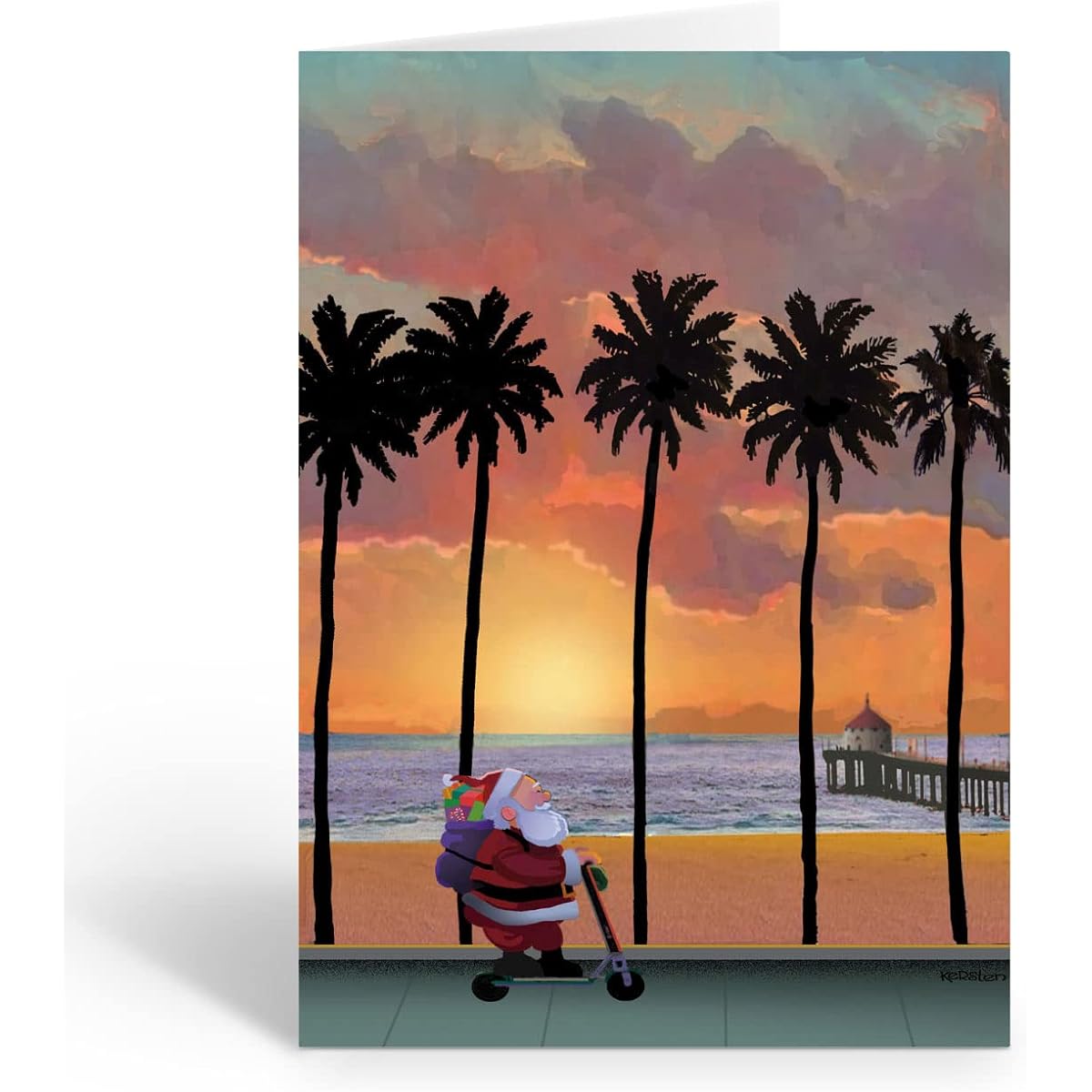 Stonehouse Collection Beach Christmas Cards - Box of 18 Christmas Cards and Envelopes - Boardwalk Sunset - Made in the USA