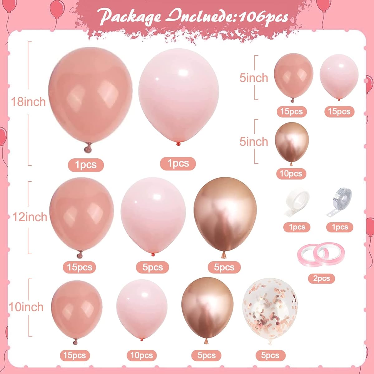 RolRoall Balloon Garland Kit (Blush Pink Rose Gold 2)