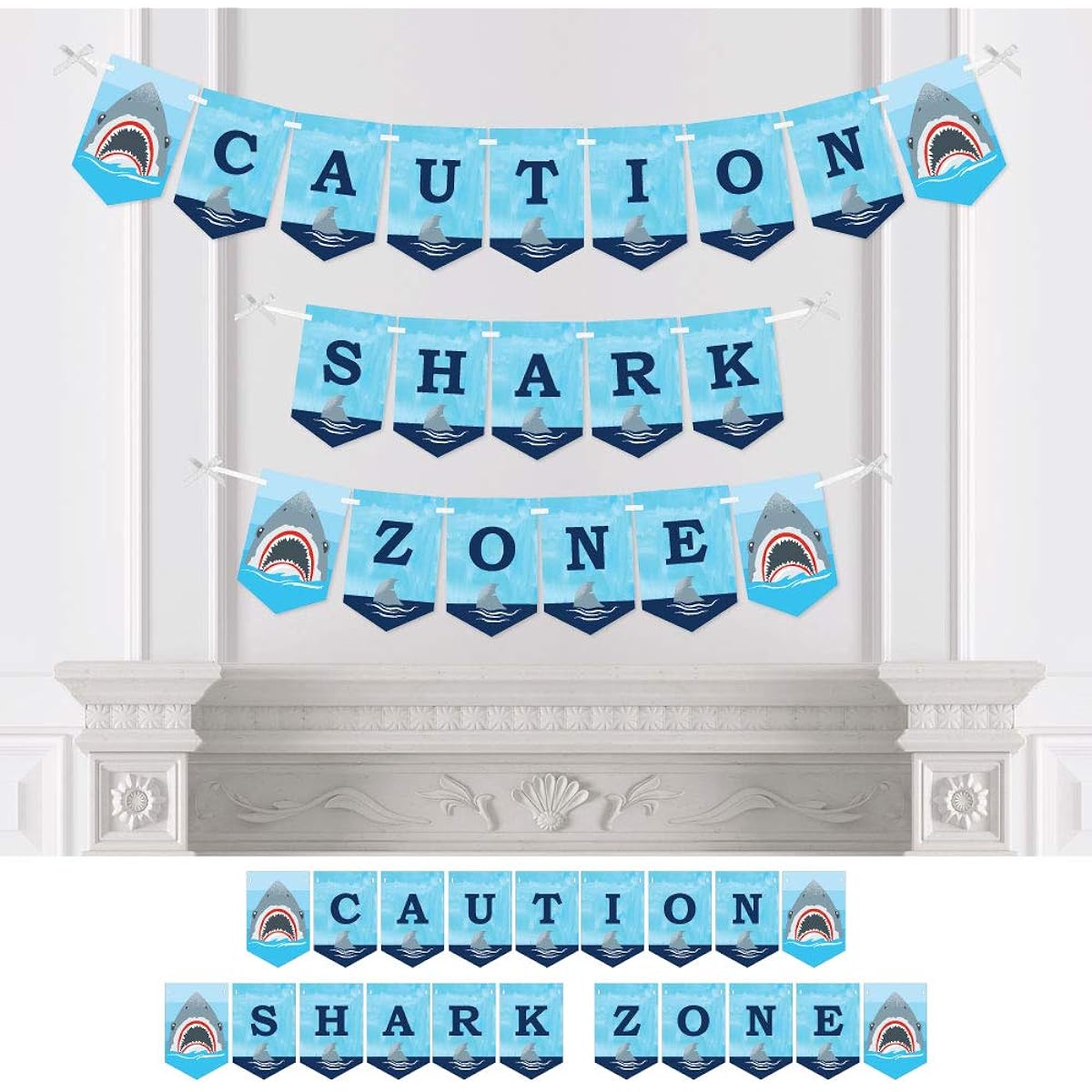 Big Dot of Happiness Shark Zone - Jawsome Shark Viewing Week Party Banner - Party Decorations - Warning Shark Zone