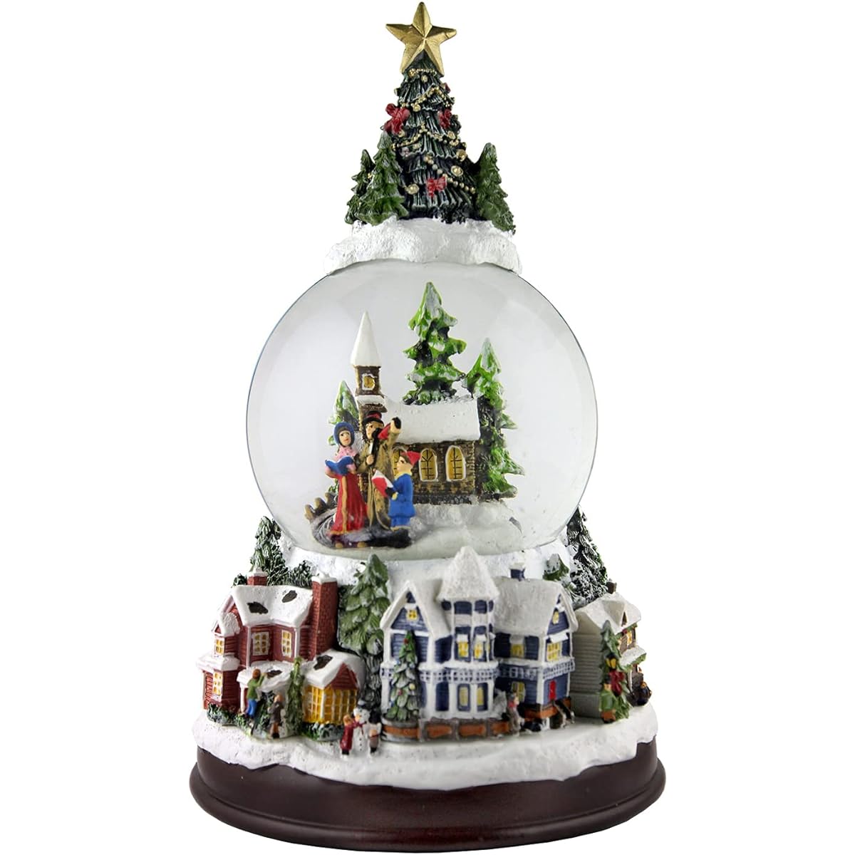 San Francisco Music Box Company Carolers Musical Snow Globe with Tree Top and Village Base