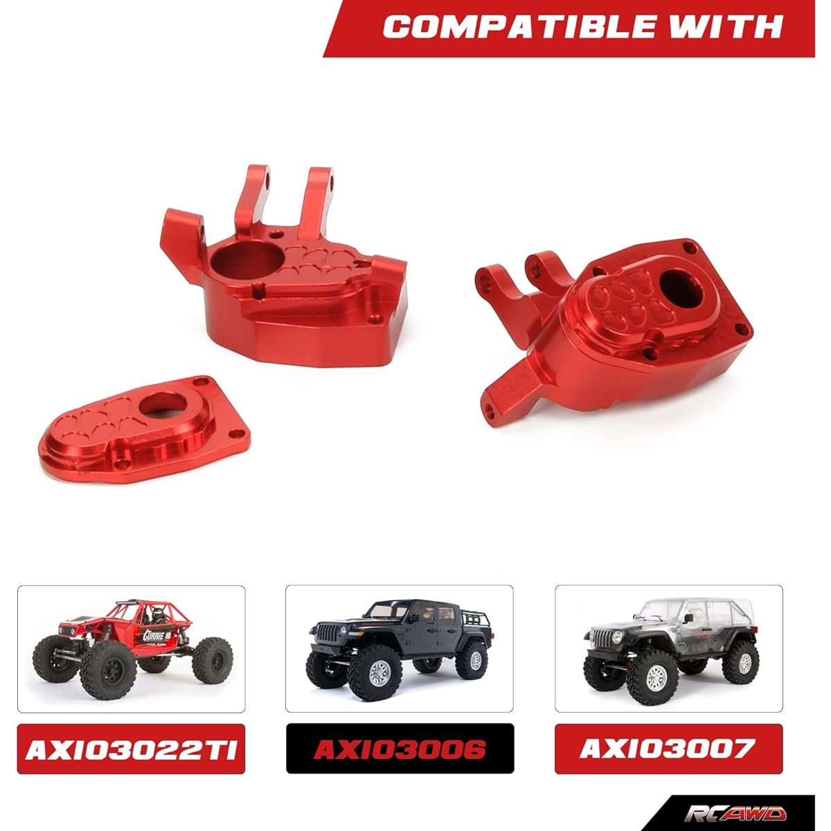 RCAWD Portal Steering Knuckle Cap for UTB 1-10 Axial SCX10III Crawler and Capra 1.9 Unlimited Trail Buggy Currie F9 Front Portal Axle Housing Upgrade Aluminum Part #AXI232006 Red