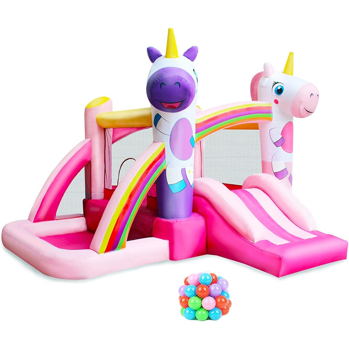 RETRO Jumping Unicorn Inflatable Bouncer Princess Bounce House with Slide Kids Jumper Bounce House with Blower Birthday Party Gift