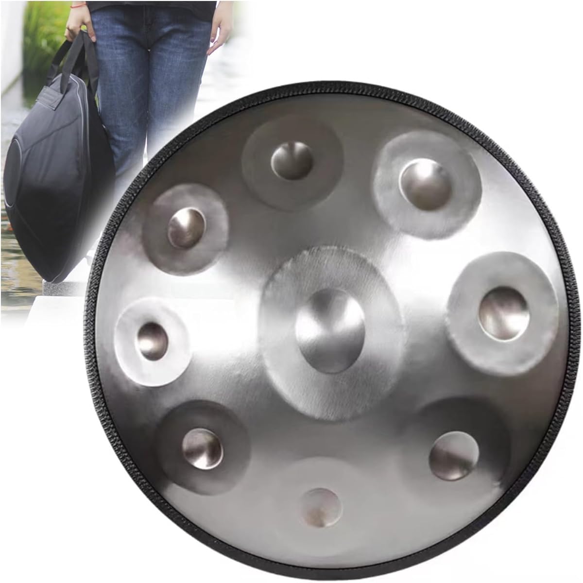 Handpan Drum D Minor 432Hz/440Hz 9 Tones 22 Inch/58cm Steel Drum, Handpan with Soft Handpan Bag, Mallets and Dust-Free Cloth (Color: Silver, Size: 440Hz)